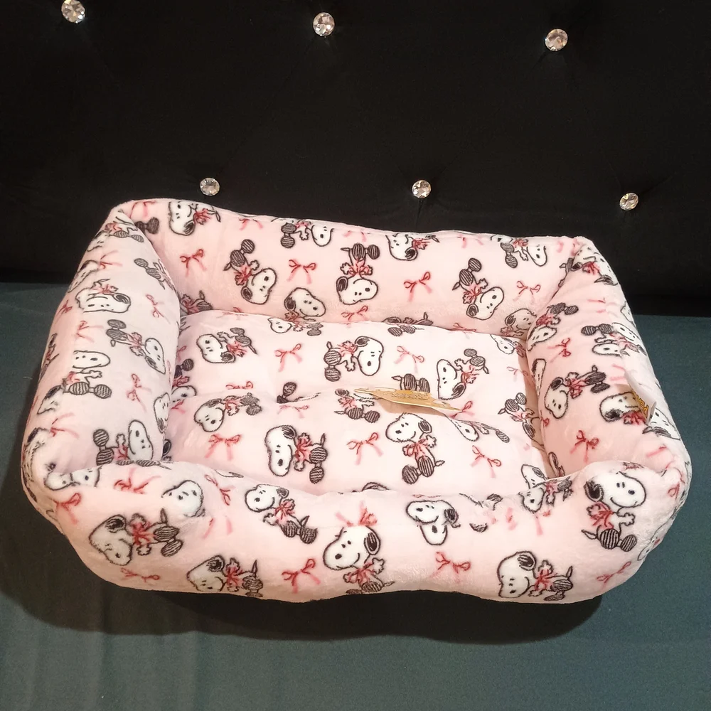 New Peanuts Bow Snoopy Pink White Black Pet Bed 20x16x6